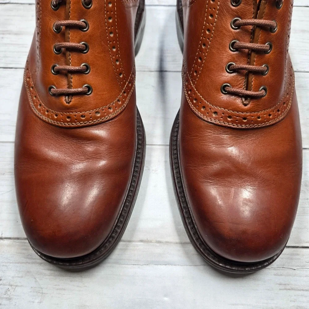 Johnston & Murphy Passport Saddle Oxford Mens 10W Brown Leather Brogue Italy